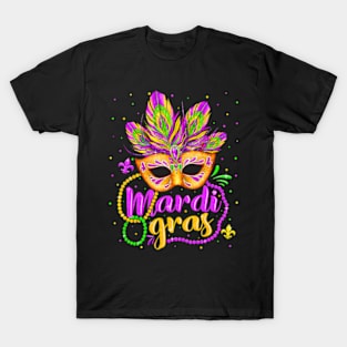 Mardi Gras 2024 Womens Girls Mask Beads New Orleans Party T-Shirt